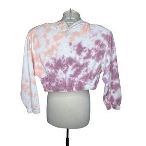 Zella XS (5-6) Cropped sweatshirt hoodie long sleeve elastic waist peach and pur